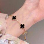 Stainless steel clover bracelet close-up view
