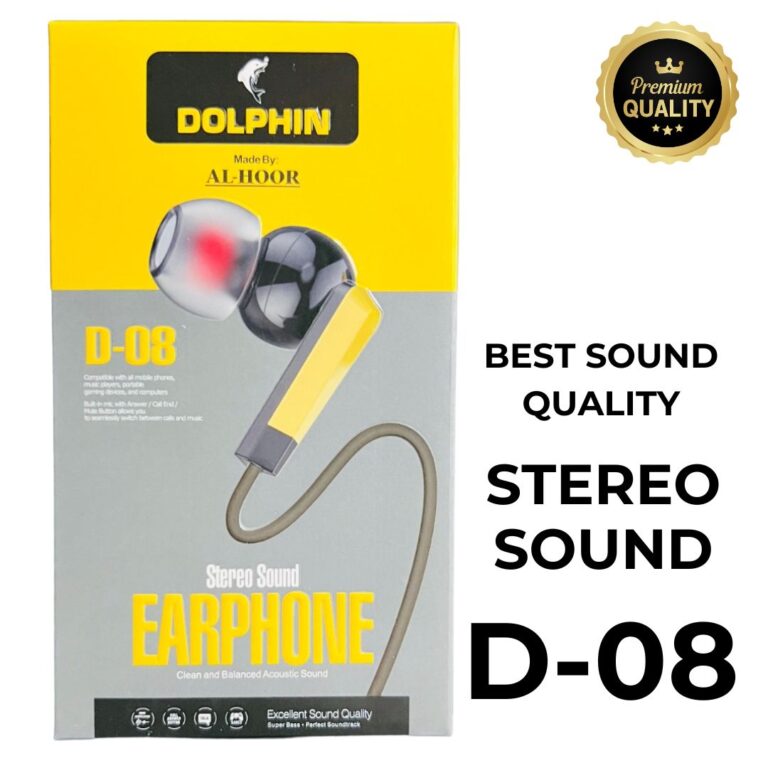 Dolphin D-08 stereo wired earphones with inline controls and noise-cancellation mic