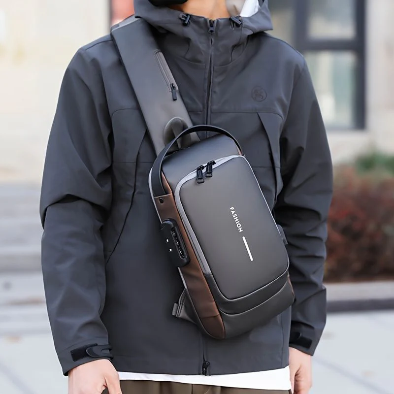 Black large capacity anti-theft crossbody bag with multiple compartments