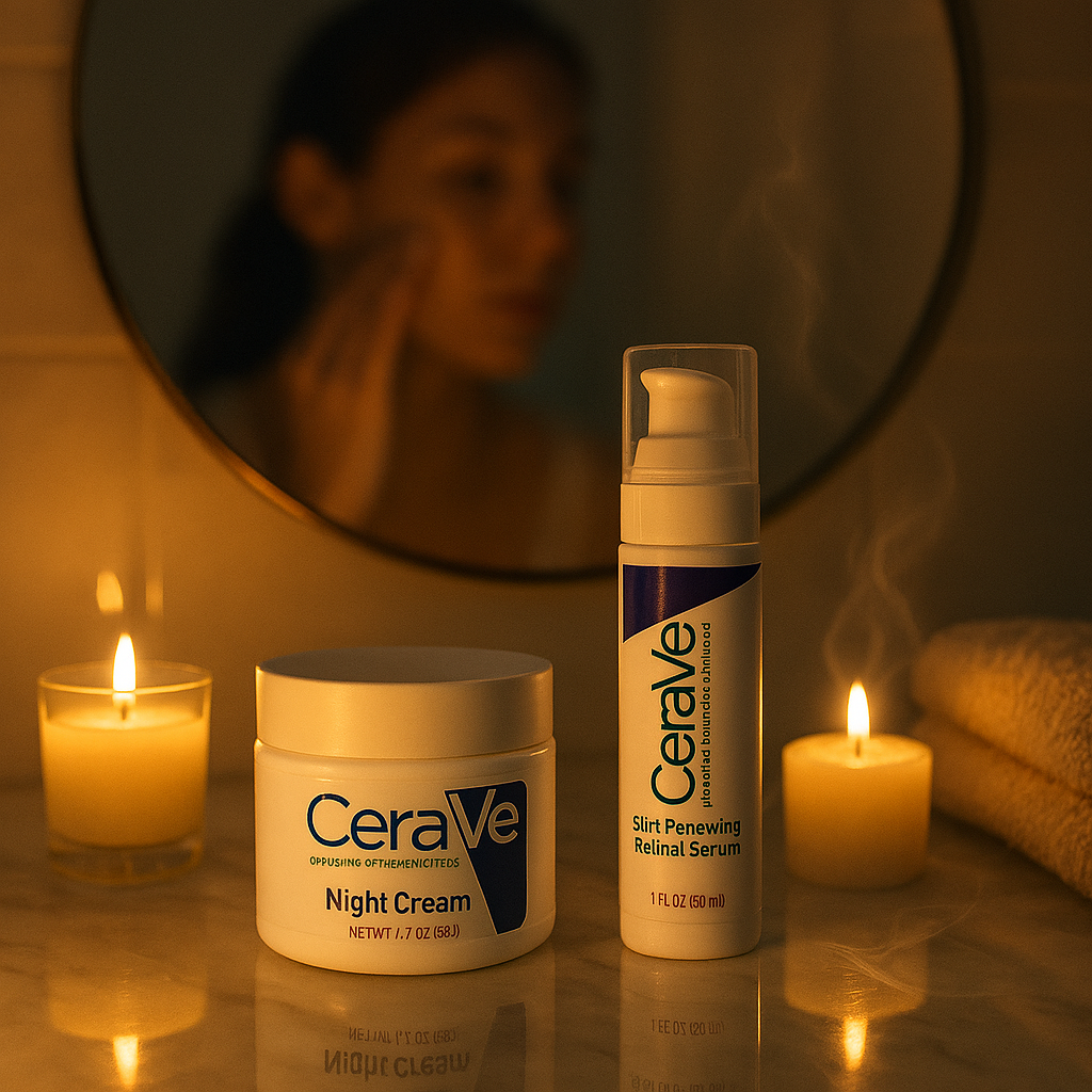 Copilot_20250828_162436.png CeraVe Skincare Set – Night Cream, Retinol Serum, Acne Foaming Cream Cleanser, and Hydrating Mineral Sunscreen SPF 50 – Dermatologist Developed - Image 1