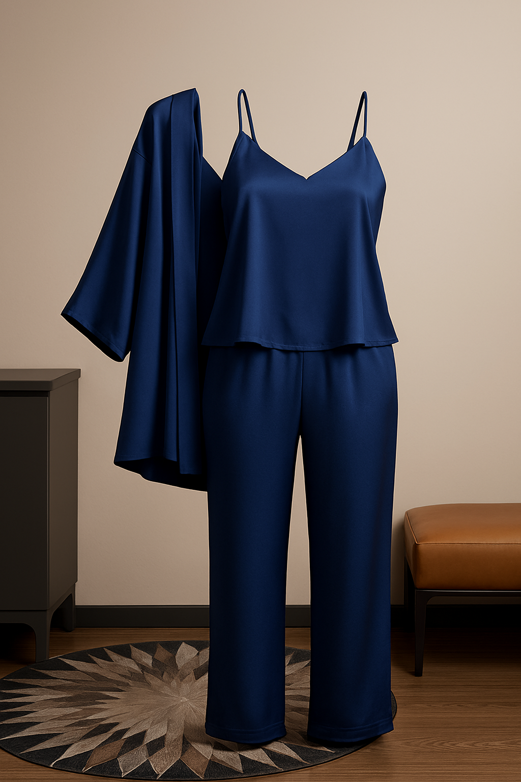 Copilot_20250829_170723.png 3-Piece Premium Satin Sleepwear Set for Women – Camisole, Pants & Robe | Nightwear & Loungewear | Free Size (DC-3002) - Image 1