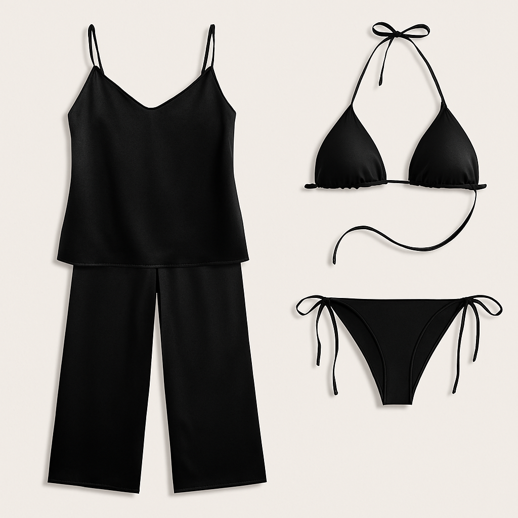 Copilot_20250829_182704.png Satin Silk Camisole & Pajama with Bikini Set – Dual Style Nightwear for Women (DC-4003) - Image 1