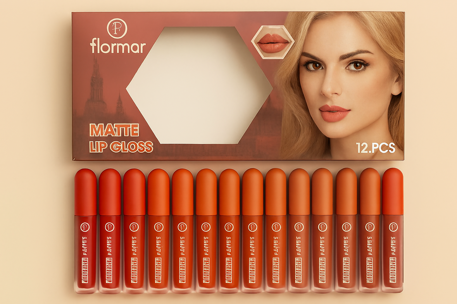 Copilot_20250905_172358.png Nude Shades lipgloss set with six creamy nude colors displayed