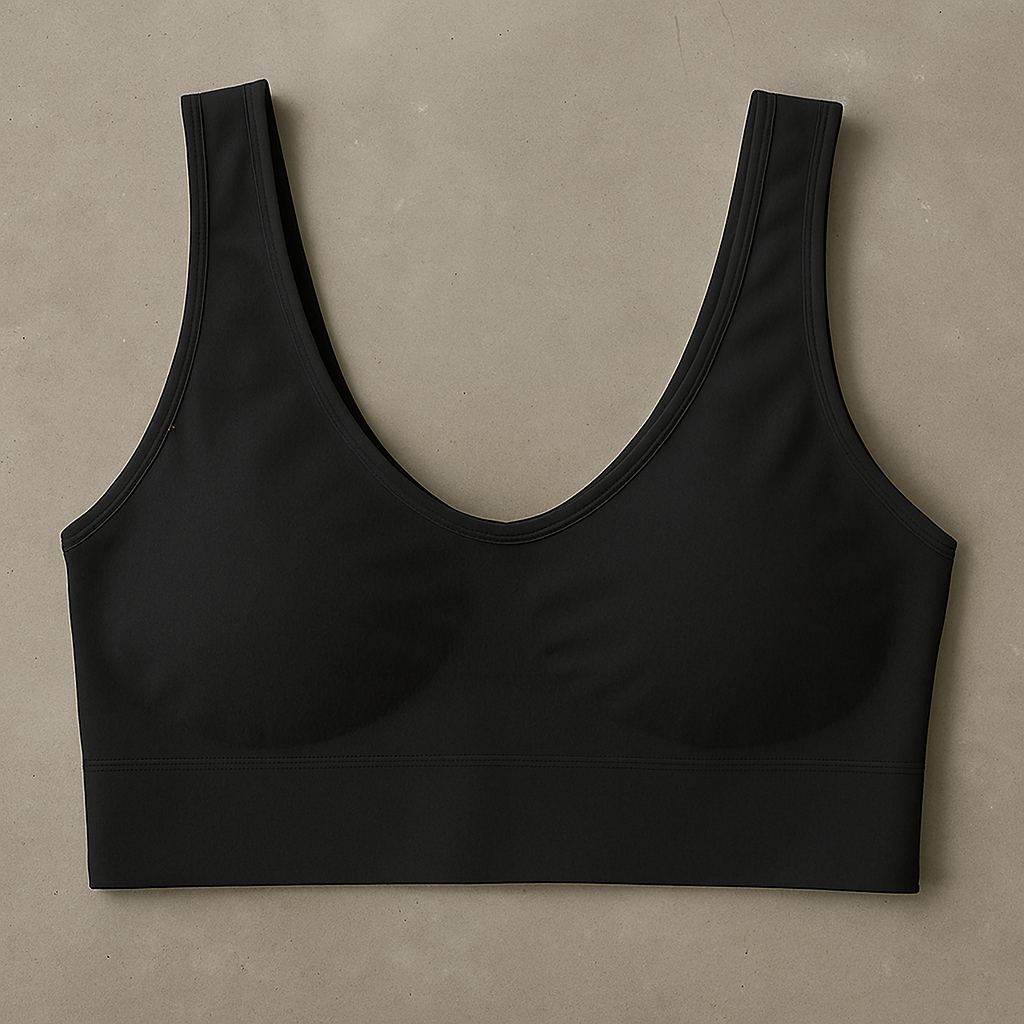 Copilot_20250911_125859.png Front view of Ladies Air Bra in black soft jersey fabric