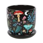 Dark Forest Print Ceramic Plant Pot with Saucer