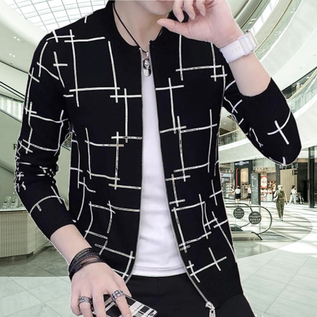 New-Project-9.webp Fashionable & Premium Quality - Stay Stylish with a Black Lining Printed Zipper Jacket, Featuring Trendy Design and Wash and Wear - Image 1