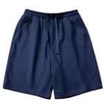 Men's navy blue jersey shorts front view with elastic waistband