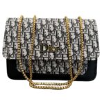 Front view of Dior Oblique Canvas and Leather Flap Clutch in black