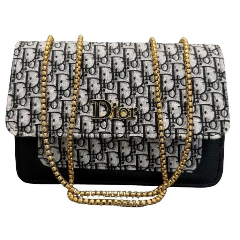 Front view of Dior Oblique Canvas and Leather Flap Clutch in black