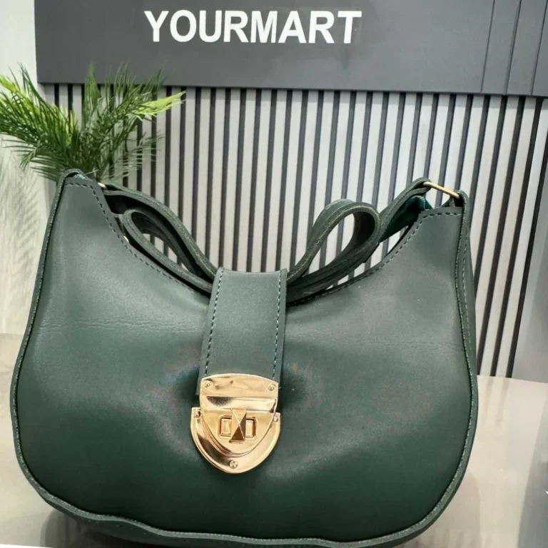 Deep green crescent shoulder bag front view