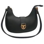 Black crescent-shaped luxury shoulder bag front view