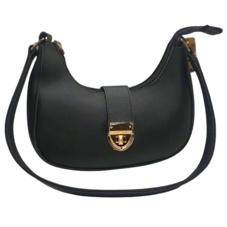 Black crescent-shaped luxury shoulder bag front view