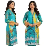 Swiss Lawn unstitched women's shirt with all-over print front view