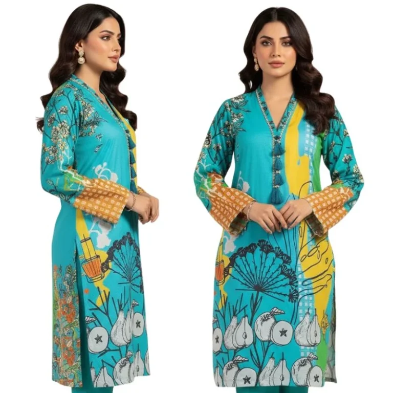Swiss Lawn unstitched women's shirt with all-over print front view