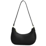 Elegant black crescent-shaped leather-look handbag front view