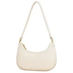 White luxury crescent-shaped handbag with gold hardware front view