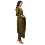Olive Green Winter Sussi Silk 3-piece suit fabric unstitched