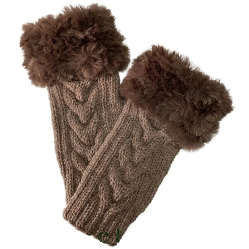 ProductImage31_1763489236.webp Brown women’s fingerless knitted gloves with faux fur wrist detail