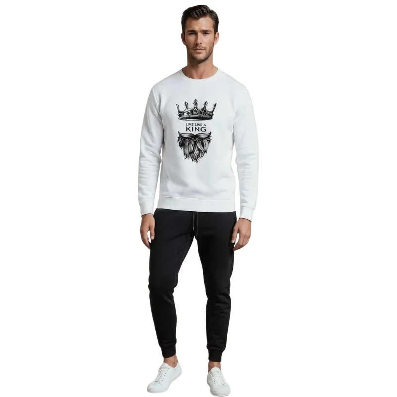 ProductImage67_1761823445.webp Full winter tracksuit set with white LIVE LIKE A KING sweatshirt and black trousers