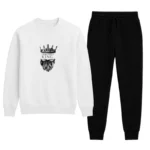 Front view of white LIVE LIKE A KING printed sweatshirt