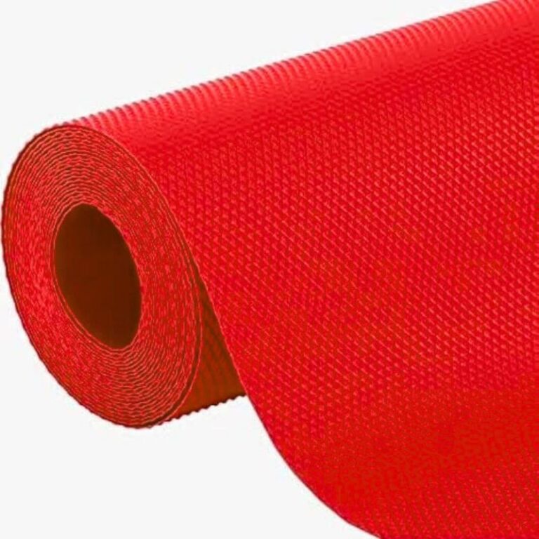 Red anti-slip waterproof mat on fridge shelf