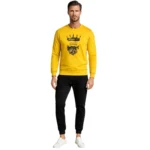 Front view of yellow LIVE LIKE A KING printed sweatshirt