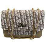 Beige Dior Oblique canvas and leather flap clutch front view