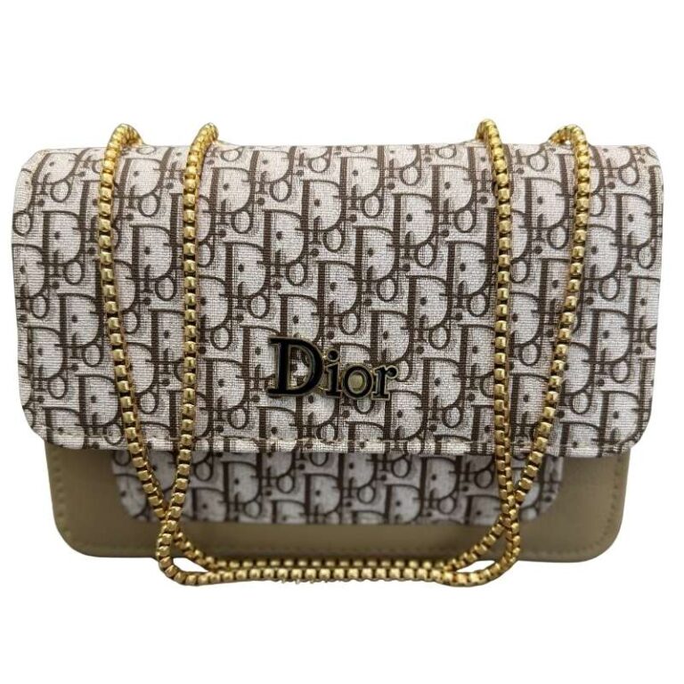 Beige Dior Oblique canvas and leather flap clutch front view