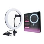 Close-up of 10-inch LED ring light with adjustable angle handle