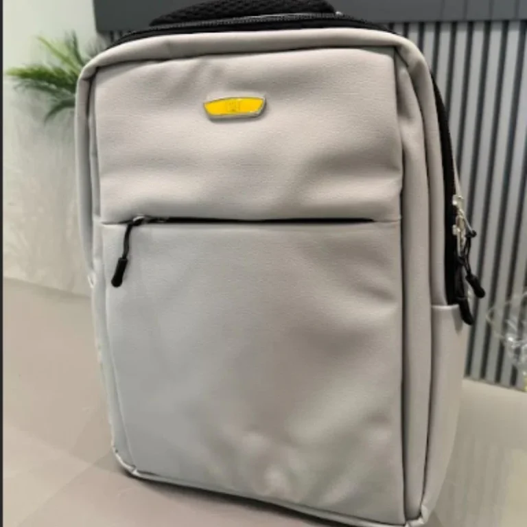 Dell light silver laptop backpack front view