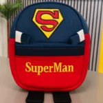 Front view of plush Superman character kids backpack