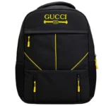 Multi-functional black and yellow travel backpack front view
