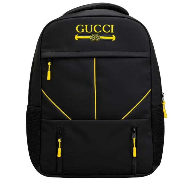 Multi-functional black and yellow travel backpack front view