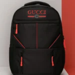 Black and red multi-functional travel backpack front view
