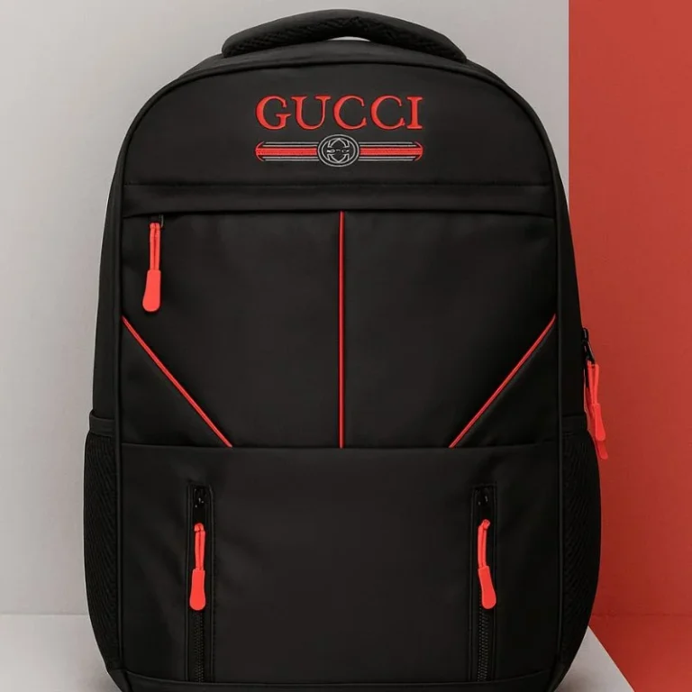 Black and red multi-functional travel backpack front view