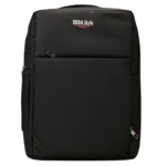 Slim black business laptop backpack front view with multiple pockets