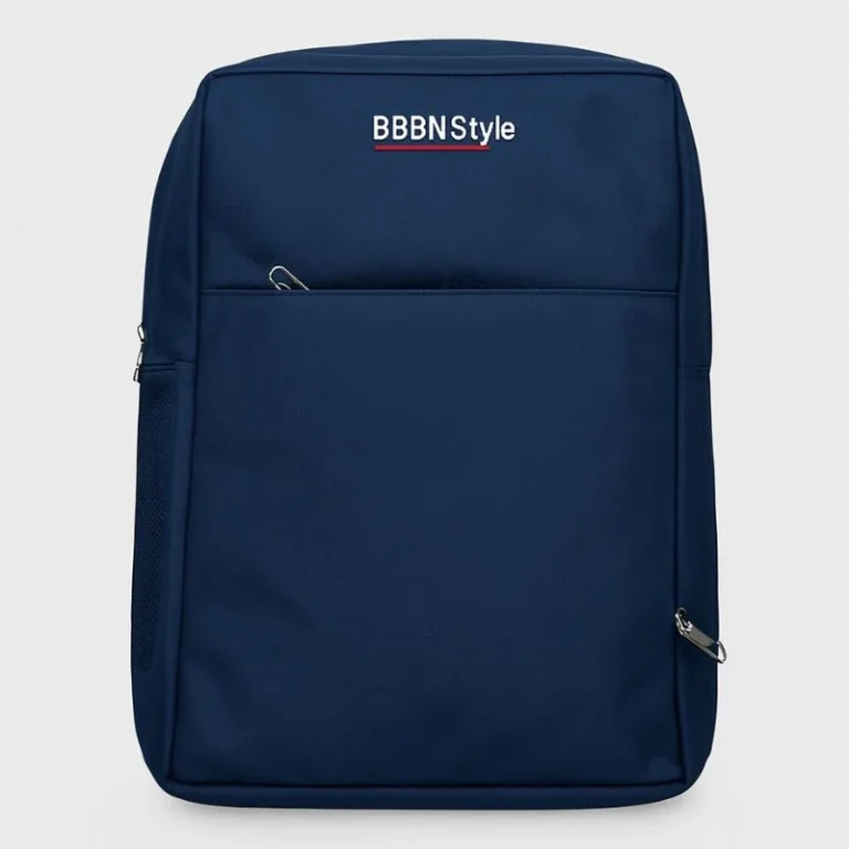 Slim navy blue business laptop backpack front view