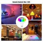 Smart LED bulb with Bluetooth speaker showing colorful RGB light