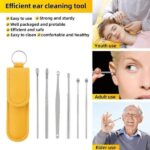 6-piece ear wax cleaning kit displayed with leather carrying pouch