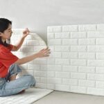 3D white brick wall stickers applied on room wall
