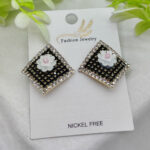 Imported Elegant Floral Stud Earrings with Rhinestone Border – Nickel Free | Girls Earrings | Women Earrings | Jewellery