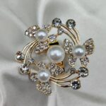 Imported exquisite floral pearl ring with crystals close-up