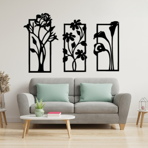 3D wooden flower frame wall art front view