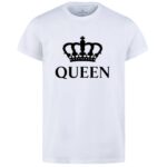 Couple wearing matching King and Queen white t-shirts
