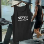 Front view of black printed jersey gym sando tank top for men