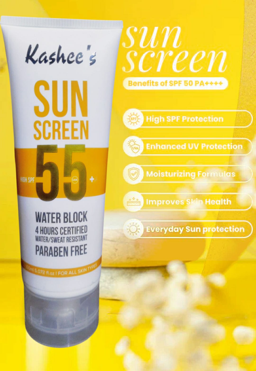 WhatsApp-Image-2025-06-13-at-11.04.40-PM.jpeg Kashee's Sunscreen SPF 55 | Water & Sweat Resistant, Paraben-Free | Broad Spectrum Sun Protection | 150ml - Image 1