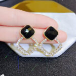 Zircon Korean Black Shiny Earing resin rhombus earrings earrings jewelry fashion for women