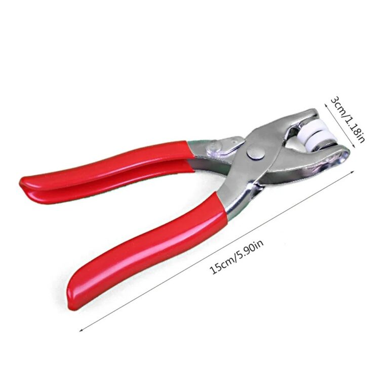 Plier tool with metal snap buttons kit on white background