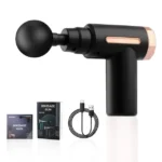 Portable deep tissue massage gun angled view