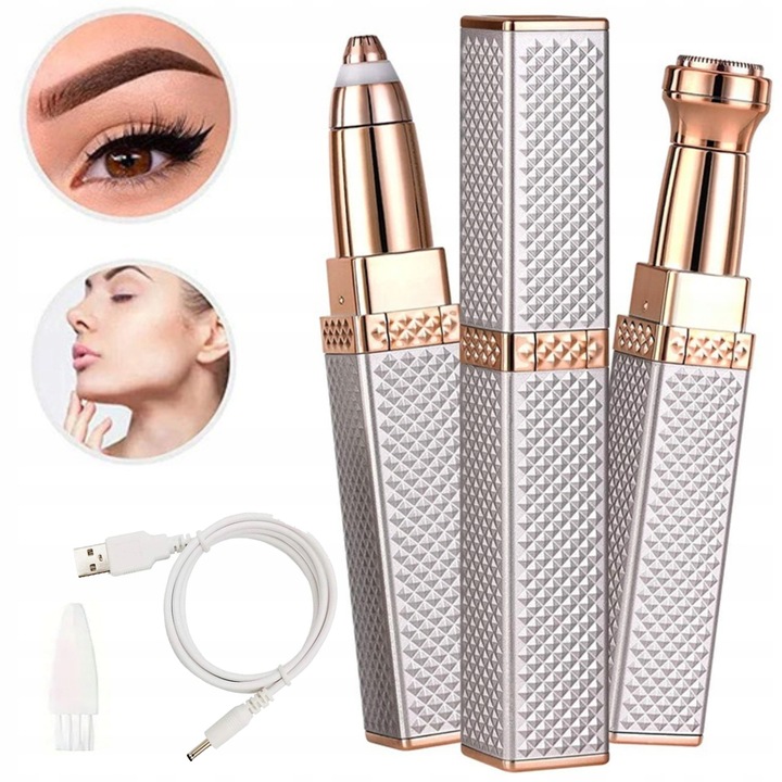 White 2-in-1 facial hair remover and eyebrow trimmer with USB cable